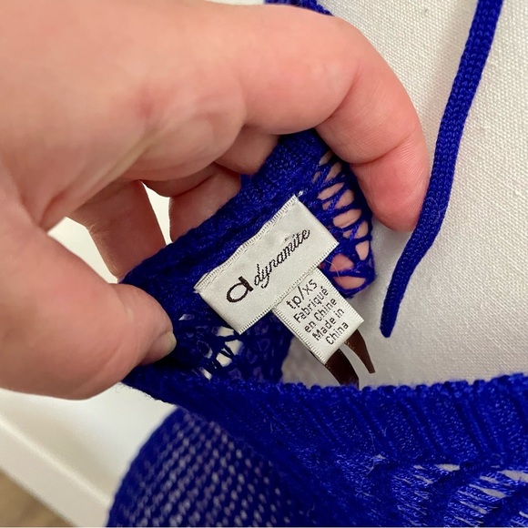 Vintage Y2K Dynamite Crochet Sheer T Shirt Cobolt Blue Size Extra Small - Picture 3 of 5